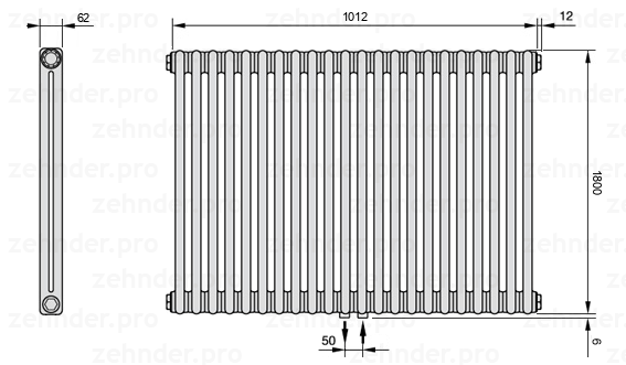 Схема (чертеж) Радиатор Zehnder Charleston 2180/22 №5410 Technoline TL